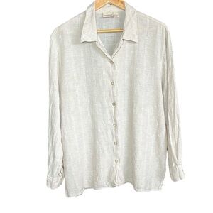 Crossroads Linen Cotton Beige Button Casual Shirt Long Sleeve Large